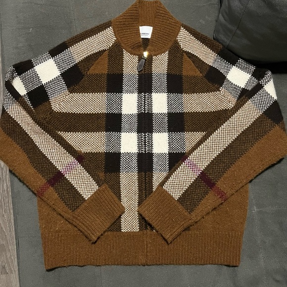 Burberry Other - Burberry Brown and Cream Checkered Zip-Up Sweater